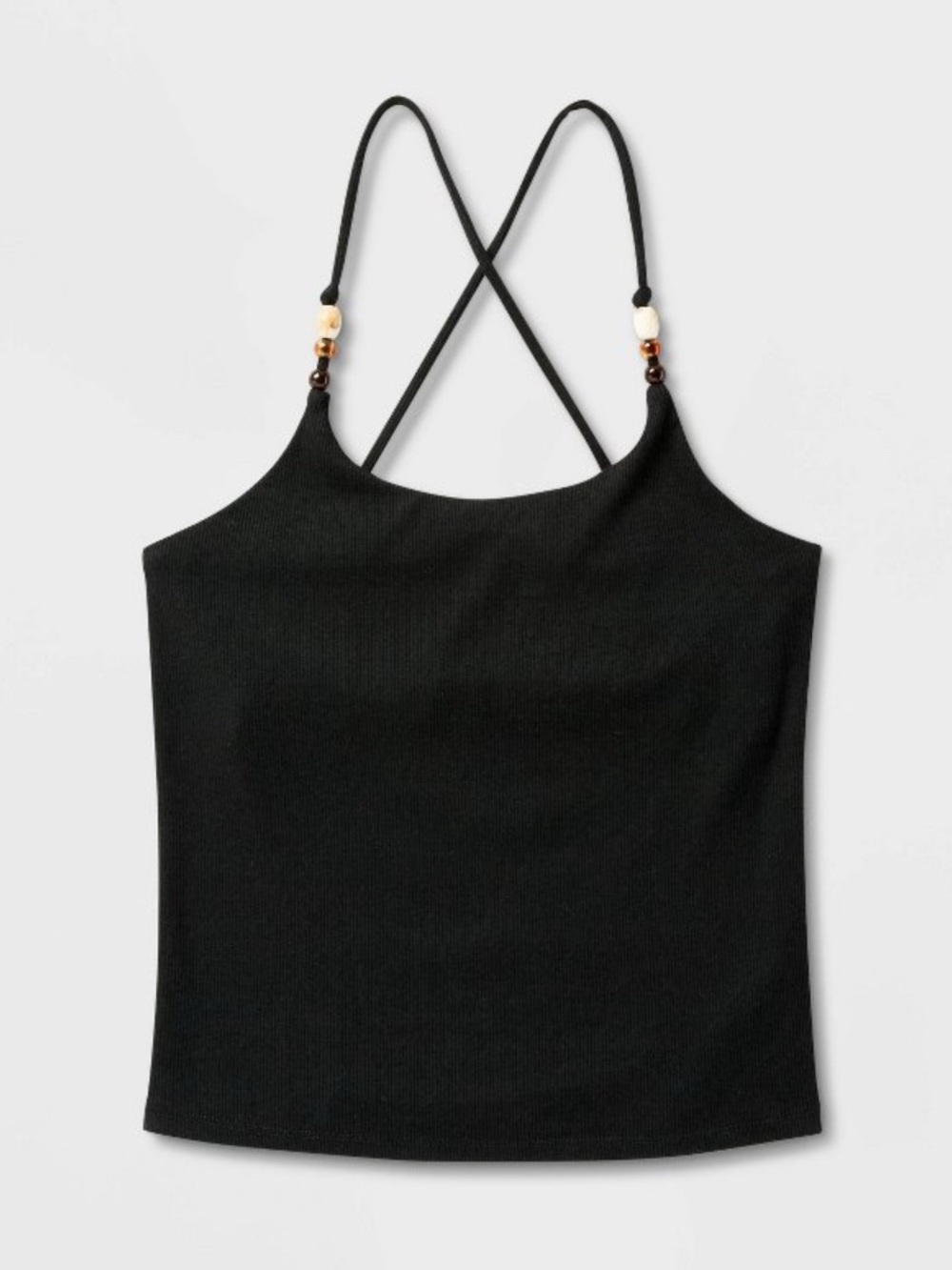 Women's Beaded Ribbed Tank Top - A New Day Black M